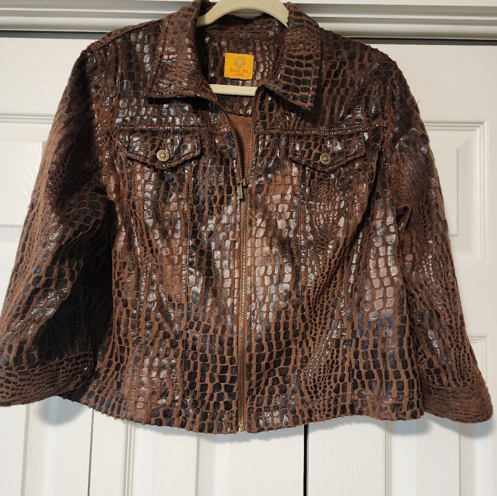 Ruby Rd. Large Petite Animal Print Jacket.